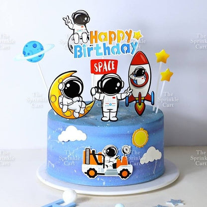 Astronaut Figurine Aviation Rocket Cupcake Decorations for Outer Space Planet Theme Birthday Party