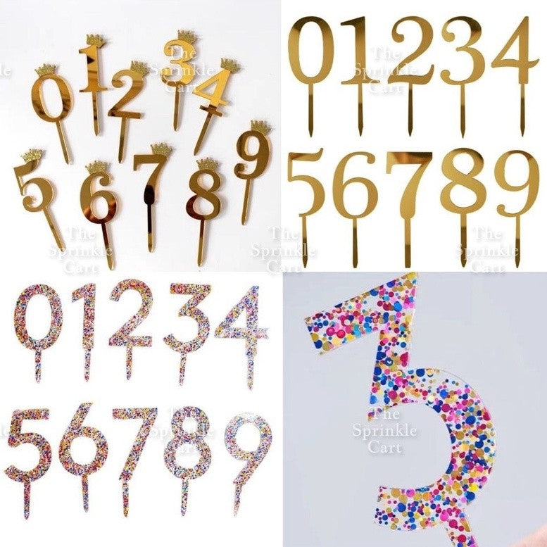 Acrylic Number Cake Topper Glitter Crown Diamond Happy Birthday Number Cupcake Topper