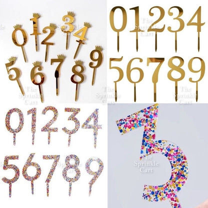 Acrylic Number Cake Topper Glitter Crown Diamond Happy Birthday Number Cupcake Topper