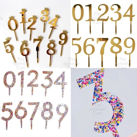 Acrylic Number Cake Topper Glitter Crown Diamond Happy Birthday Number Cupcake Topper