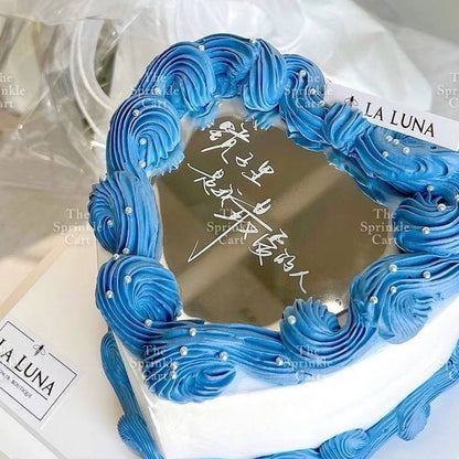 Acrylic Mirror Selfie Happy Birthday Cake DIY Round Heart Shape Mirror Topper Decoration