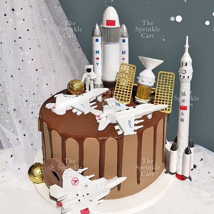 Astronaut Figurine Aviation Rocket Cupcake Decorations for Outer Space Planet Theme Birthday Party