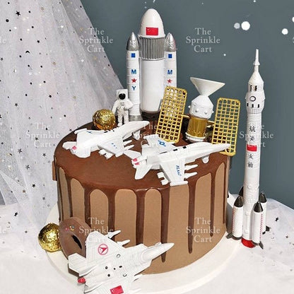 Astronaut Figurine Aviation Rocket Cupcake Decorations for Outer Space Planet Theme Birthday Party