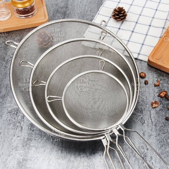 Double Ears Fine Mesh Strainer Flour Sifter Colander Stainless Steel Kitchen Baking Cooking