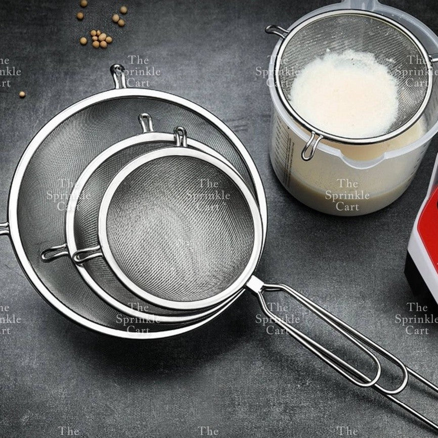 Double Ears Fine Mesh Strainer Flour Sifter Colander Stainless Steel Kitchen Baking Cooking