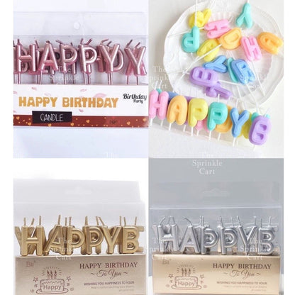 Happy Birthday Cake Candle Pastel Rainbow Gold Silver Birthday Party Candle Decorations TSC