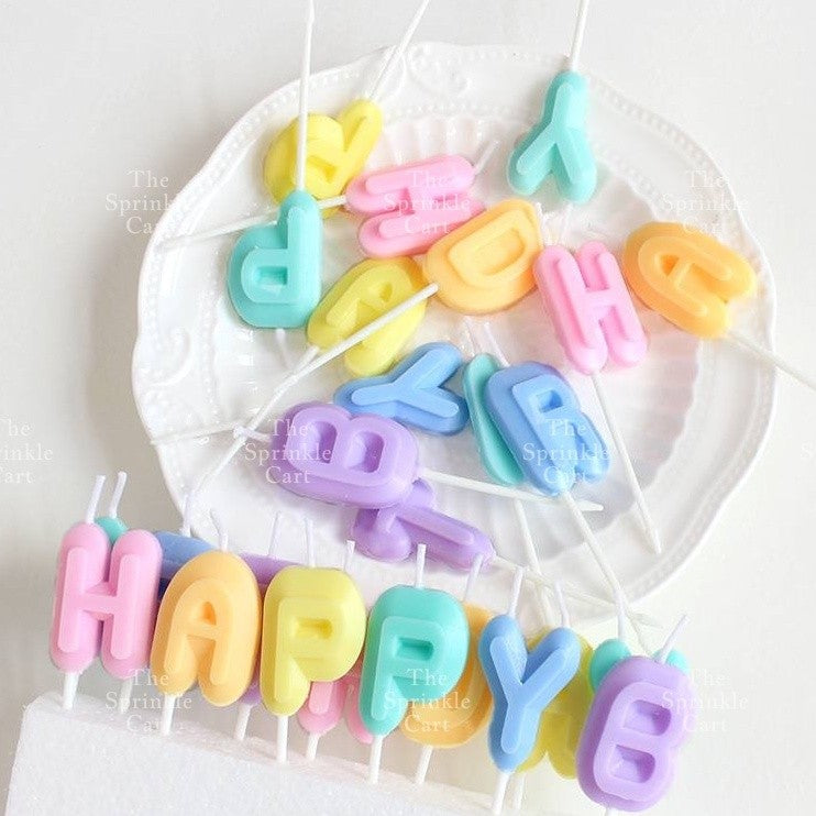 Happy Birthday Cake Candle Pastel Rainbow Gold Silver Birthday Party Candle Decorations TSC