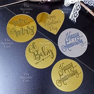 5pcs Acrylic Cupcake Topper Happy Birthday Merry CMAS Mother’s Day Round Cake Decoration