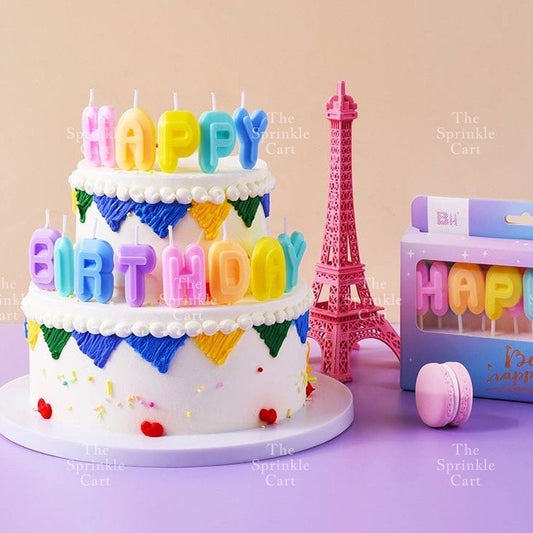 Happy Birthday Cake Candle Pastel Rainbow Gold Silver Birthday Party Candle Decorations TSC