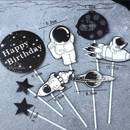 Astronaut Figurine Aviation Rocket Cupcake Decorations for Outer Space Planet Theme Birthday Party