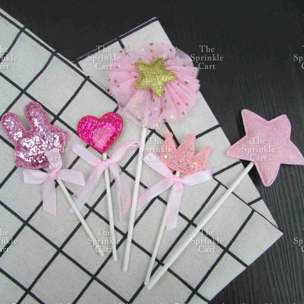5pcs Metallic Star Heart Crown Cake Birthday Topper