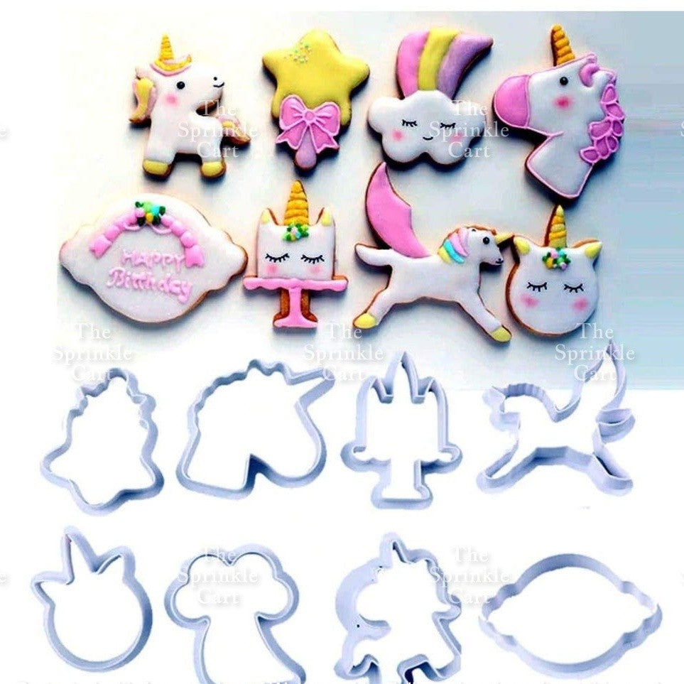 8pcs Unicorn Themed Fondant Cookie Cutter Molder for Cake Decoration