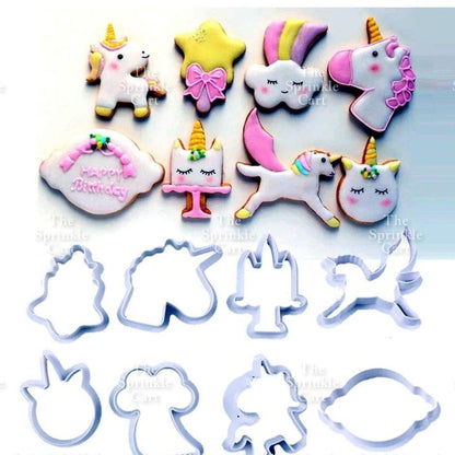 8pcs Unicorn Themed Fondant Cookie Cutter Molder for Cake Decoration