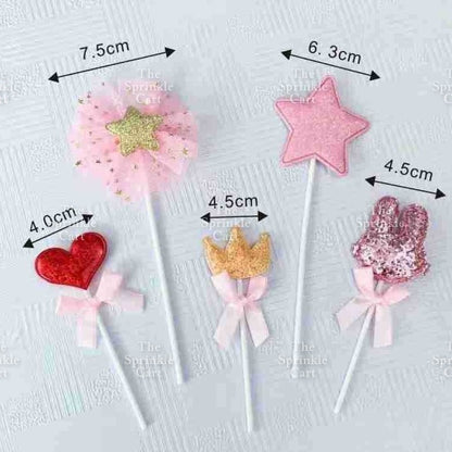 5pcs Metallic Star Heart Crown Cake Birthday Topper