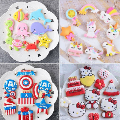 8pcs  Fondant Cookie Cutter Sea Creature Captain America Kitty for Cake Decoration