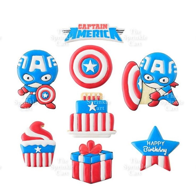 8pcs  Fondant Cookie Cutter Sea Creature Captain America Kitty for Cake Decoration