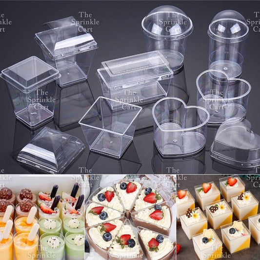 10pcs Transparent Dessert Cups Round Square Dessert Plastic Container Cake Mousse Fruits Packaging