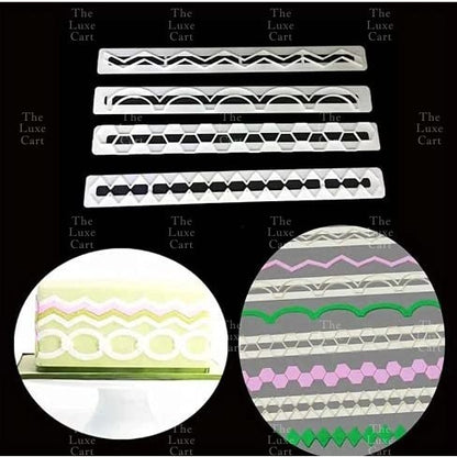 4pcs Long Zigzag Geometric Hexagon Diamond Curve Column Border Fondant Cookie Cutter TSC