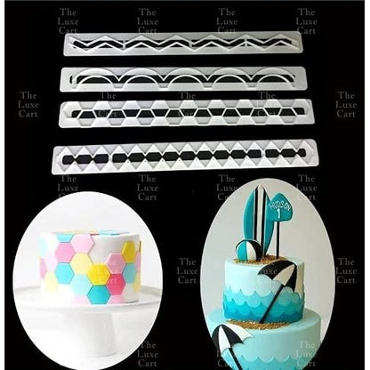 4pcs Long Zigzag Geometric Hexagon Diamond Curve Column Border Fondant Cookie Cutter TSC