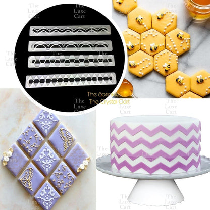 4pcs Long Zigzag Geometric Hexagon Diamond Curve Column Border Fondant Cookie Cutter TSC