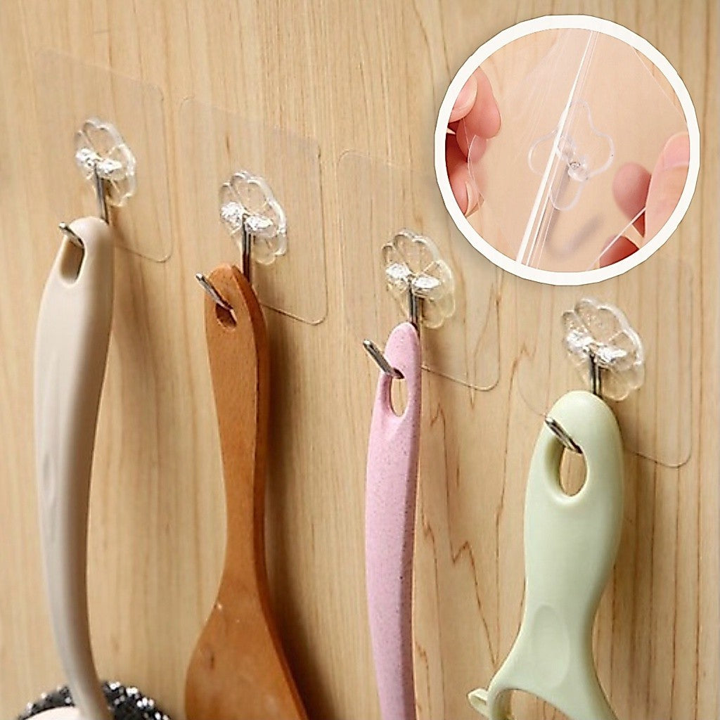 Self Adhesive Transparent Plastic Wall Hook Nail-Free Non-trace TSC