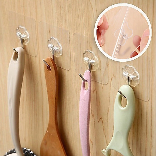 Self Adhesive Transparent Plastic Wall Hook Nail-Free Non-trace TSC