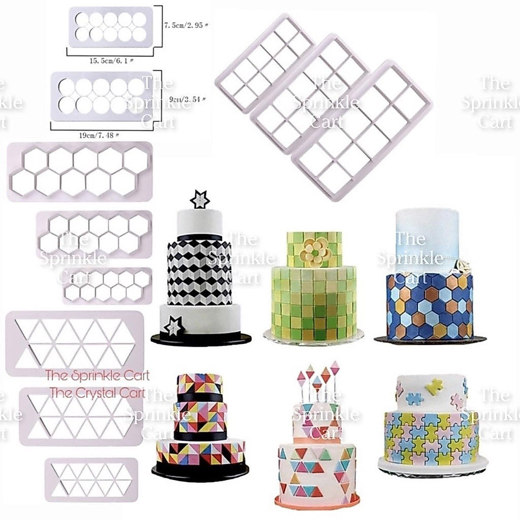 Geometric Grid Fondant Cookie Cutter Molder Hexagon Round Square Triangle for Baking Use TSC
