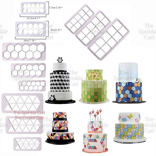 Geometric Grid Fondant Cookie Cutter Molder Hexagon Round Square Triangle for Baking Use TSC