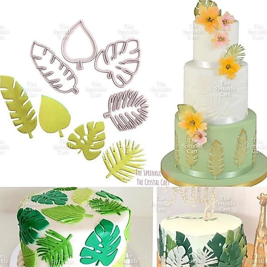 4pcs Tropical Leaves Fondant Cutter Embosser for Cake Decoration and DIY Craft TSC