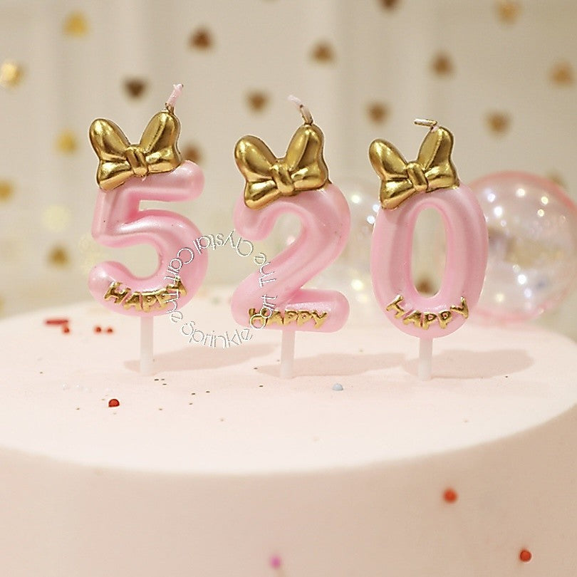 Princess Theme Number Candle Pink with Gold Bow for Birthday Cake Party Supplies TSC