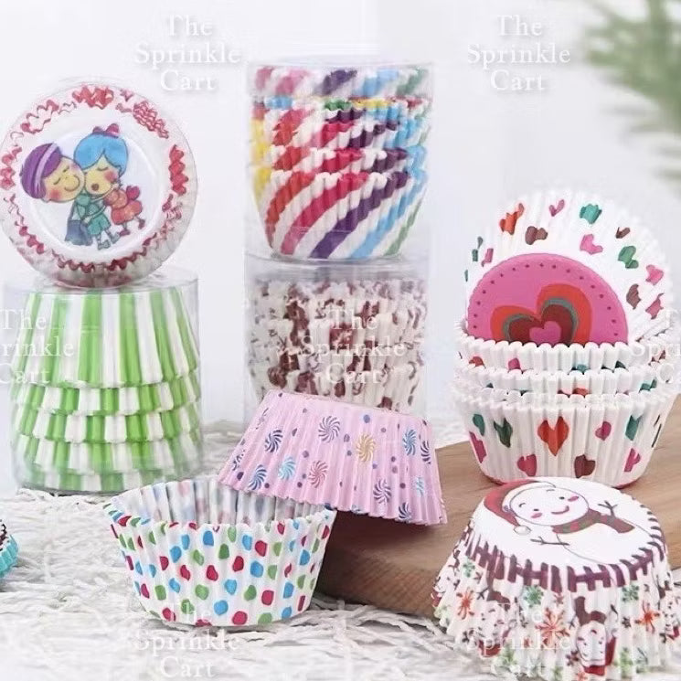 100pcs Cupcake Liner 3oz Muffin Paper Cups Colored and with Design Baking