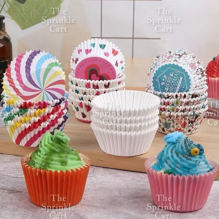 100pcs Cupcake Liner 3oz Muffin Paper Cups Colored and with Design Baking
