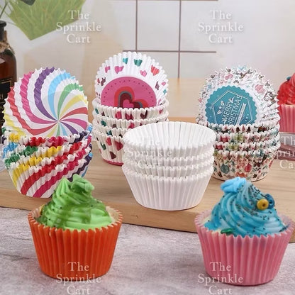 100pcs Cupcake Liner 3oz Muffin Paper Cups Colored and with Design Baking